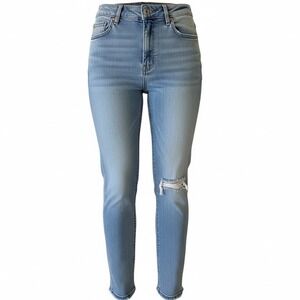 MOTHER The Dazzler High Rise Slim Straight Jeans Light Blue Distressed Size 29